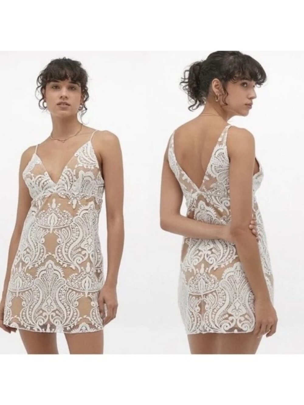 Free People Night Shimmers White Sequin Mini Dress